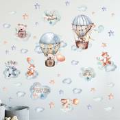 Un lot de Stickers Muraux animaux montgolfière nuages, Autocollant Mural Décoration murale pour salon chambre bureau