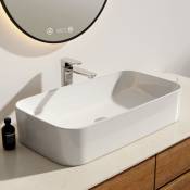 Vasque à Poser Salle de Bain en céramique, Lavabo rectangulaire en céramique, blanc brillant - 70,5 x 38 x 15 cm - Emke
