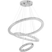 Yardin - Lustre led moderne en cristal, lampe suspendue pour salon, salle à manger, chambre à coucher, trois anneaux (96 w, blanc froid)
