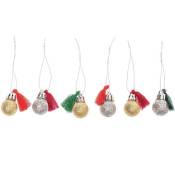 6 mini boules de Noël à paillettes et pompons rouge et vert
