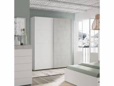 Armoire 2 portes coulissantes blanc-béton clair - spartan - l 150 x l 60 x h 200 cm