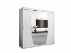 Armoire de chambre globe blanc 200 avec 2 portes coulissantes et miroir penderie (tringle) avec étagères avec tiroirs