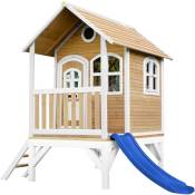 AXI - Tom Maison Enfant avec Toboggan bleu Aire de Jeux pour l'extérieur en marron & blanc Maisonnette / Cabane de Jeu en Bois fsc - Marron, blanc,