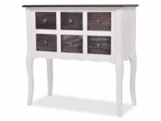 Buffet bahut armoire console meuble de rangement de 6 tiroirs marron et blanc bois helloshop26 4402300