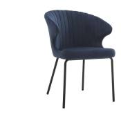 Chaise design en tissu velours bleu foncé et métal