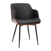 Chaise design noir, bois foncé et métal lucien -