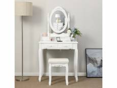 Coiffeuse hombuy style moderne couleur blanc - table de maquillage avec miroir ovale et tabouret