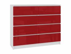 Cupid - commode contemporaine chambre salon bureau 8 tiroirs gloss - 120x99x40 cm - meuble de rangement multi-fonctionnel - blanc/rouge laqué