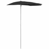 Demi-parasol de jardin avec mât 180x90 cm Noir - Noir