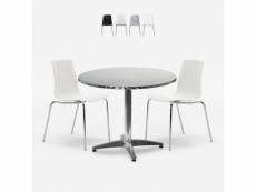 Ensemble extérieur 4 chaises design moderne table ronde 70cm acier remos Grand Soleil