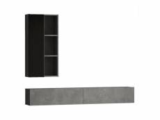 Ensemble meuble tv mural placard et étagères semi-ouvertes insimul effet béton gris et bois noir
