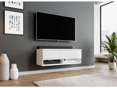 FURNIX meuble tv/ meuble tv suspendu Alyx 100 x 32 x 34 cm style industriel blanc mat/ blanc brillant sans LED