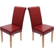 HHG - Lot de 2 chaises de séjour Novara ii, cuir rouge/pieds clairs - red