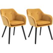 Homcom - Chaises de visiteur design scandinave - lot de 2 chaises - pieds effilés bois noir - assise dossier accoudoirs ergonomiques velours moutarde
