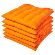 Homescapes - Lot de 6 Galette de Chaise Capitonnée 40 x 40 cm Orange - Orange