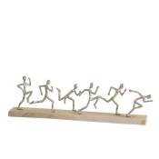 Jolipa - Statuettes de 6 coureurs sur socle en aluminium et bois 67x9x20 cm - Argent - Naturel