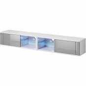 Les Tendances - Grand meuble tv à Led 2 portes blanc mat et gris laqué Alka 200 cm