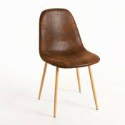 Lestendances - Chaise simili cuir marron vintage et pieds métal effet bois naturel Kuza - Lot de 2