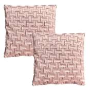 Lot de 2 coussins 45 x 45 cm velours rose et plis géométriques - ROSIE