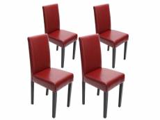 Lot de 4 chaises de séjour littau ~ cuir reconstitué, rouge, pieds foncés