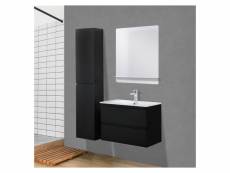 Meuble salle de bain 60 cm + colonne noir + miroir