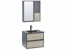 Meuble vasque avec miroir et cabinet 60 cm bois clair et gris teruel 310629