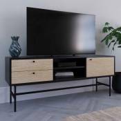 Mobilier Deco - diya - Meuble tv industriel 2 tiroirs et 1 porte en bois et métal noir