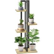 Outsunny - Support à fleurs style industriel 4 niveaux - porte plante 4 étagères - métal époxy noir bois sapin - Beige
