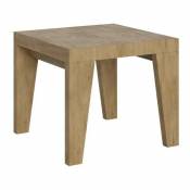 Petite table carrée 90/90 cm extensible 10 personnes 90 à 246 cm bois clair Naxo - Support 4 pieds