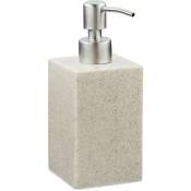 Porte-savon liquide, 300 ml, rechargeable, salle de bain, distributeur shampoing, pompe en inox, carré, beige - Relaxdays