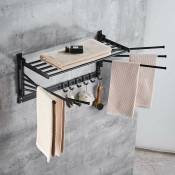 Porte-serviettes 50 cm - 7 bras pivotants - Rotation à 180° - En aluminium - Avec crochets mobiles - Pour buanderie, salle de bain, cuisine, etc