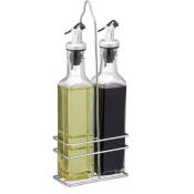 Relaxdays - Set huile et vinaigre, 2 bouteilles de 500 ml avec support en fer, hlp : env. 34 x 13,5 x 7,5 cm, transparent