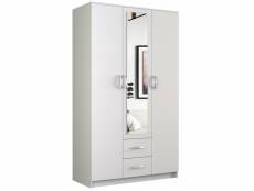 Roma - petite armoire chambre bureau - penderie multifonctions - 2 portes + miroir +2 tiroirs - meuble de rangement dressing - blanc