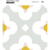 Stickers fleurs blanches et ocres 15 x 15 cm (Lot de 6) - Gris