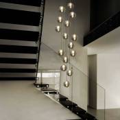 Suspension en verre à 15 lampes pour salle à manger, cuisine, salon, chambre et couloir Hauteur réglable Gris fumé - ZMH