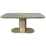 Table à rallonge avec plateau en céramique marron poli et base dorée - Vesta