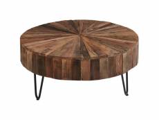 Table basse bangalore marron - plateau bois recyclé pieds metal 90 x 90