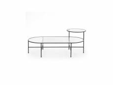 Table basse ovale métal noir-verre - teulat nix - l 126 x l 66 x h 30-48 cm - neuf