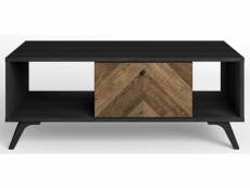 Table basse rectangulaire avec rangement en mélamine effet bois à chevrons et pieds en abs - longueur 100 x profondeur 60 x hauteur 38.8 cm