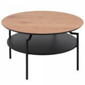 Table basse ronde en bois et métal noir