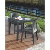 Table d'extérieur Agrigento, Table de jardin carrée, Table basse fixe effet rotin, 100% Made in Italy, Cm 80x80h72, Anthracite - Dmora