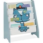 Tagère enfants, hlp 71x61,5x30 cm, bibliothèque pour petits à motif chien, 4 casiers, MDF&tissu,bleu/blanc - Relaxdays