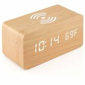 Xinuy - Réveil numérique en bois avec charge sans fil, variateur de luminosité réglable et volume d'alarme (1 pièce, couleur bois)