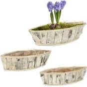 3 pots à fleurs, bois, en forme de bateau, chacun