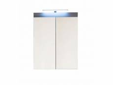 Armoire de toilette murale mélaminé avec bandeau lumineux gris - 2 portes miroir. L - h - p : 60 - 77 - 17 cm
