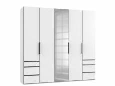 Armoire lisbeth 4 portes 6 tiroirs blanc miroir central