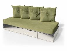 Banquette cube 200 cm + futon + coussins gris aluminium