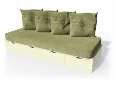 Banquette cube 200 cm + futon + coussins ivoire BANQ200S-IV