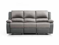 Canapé de relaxation manuel 3 places simili cuir gris et microfibre gris confort 9121EGRISMFPU3