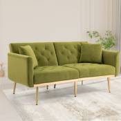Canapé en velours, canapé d'appoint, causeuse avec pieds en métal, vert olive Okwish olive verte